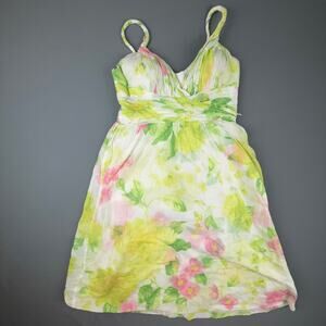 Teri Jon Rickie Freeman Floral Dress 4 Cotton Sundress Pink Green Garden Party